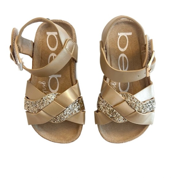 NEW BEBE Gold Strappy Sandals with Velcro Closures Baby Girl Size 7 - Picture 1 of 4